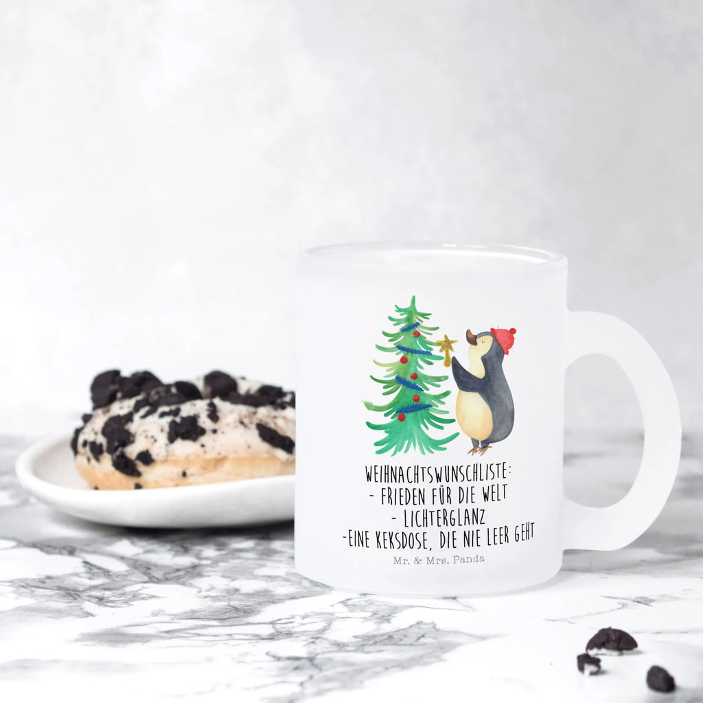 Teetasse Pinguin Weihnachtsbaum Teetasse, Teeglas, Teebecher, Tasse mit Henkel, Tasse, Glas Teetasse, Teetasse aus Glas, Winter, Weihnachten, Weihnachtsdeko, Nikolaus, Advent, Heiligabend, Wintermotiv, Pinguin