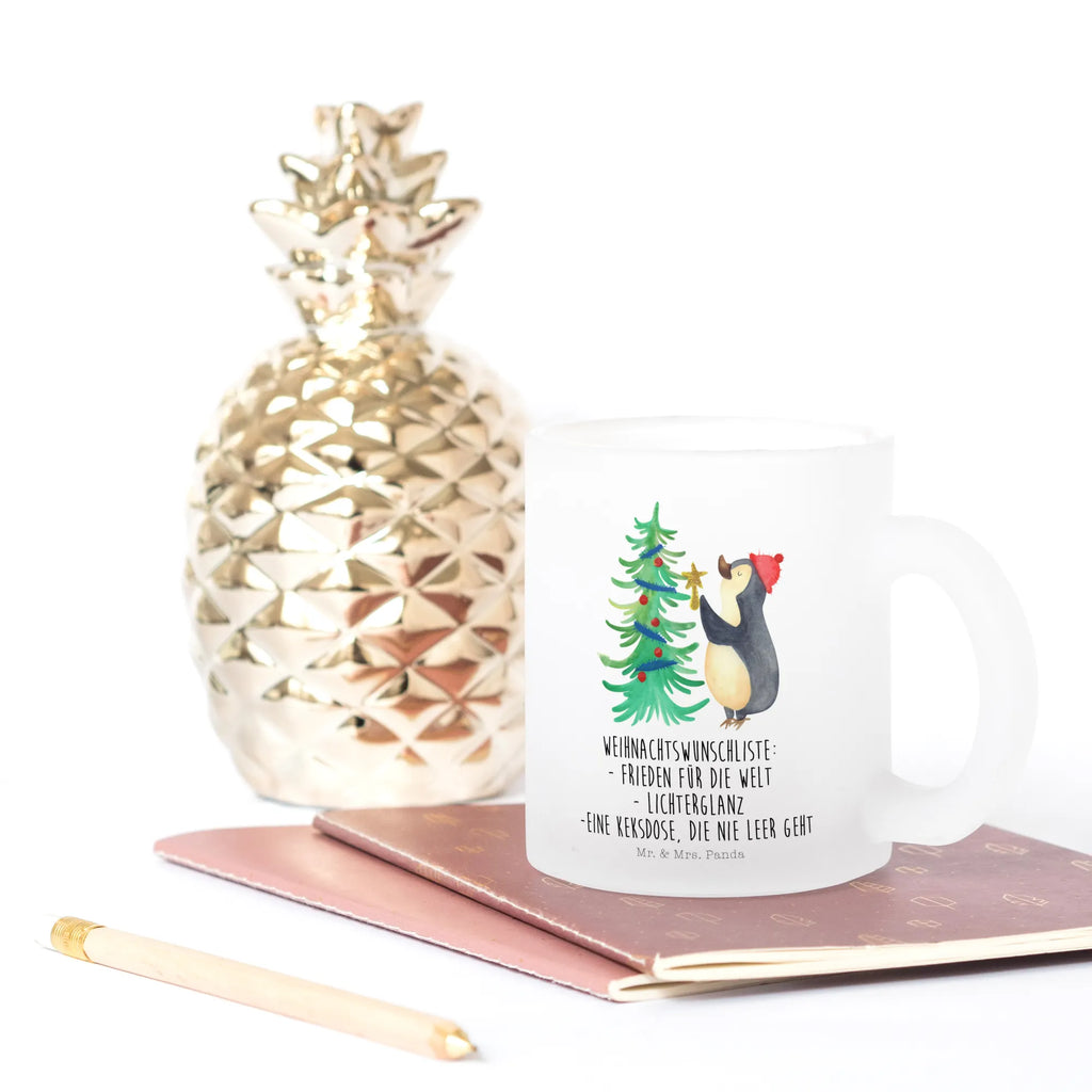 Teetasse Pinguin Weihnachtsbaum Teetasse, Teeglas, Teebecher, Tasse mit Henkel, Tasse, Glas Teetasse, Teetasse aus Glas, Winter, Weihnachten, Weihnachtsdeko, Nikolaus, Advent, Heiligabend, Wintermotiv, Pinguin