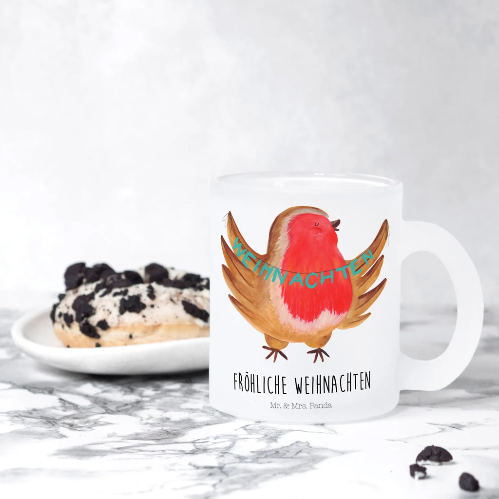 Teetasse Rotkehlchen Weihnachten Teetasse, Teeglas, Teebecher, Tasse mit Henkel, Tasse, Glas Teetasse, Teetasse aus Glas, Winter, Weihnachten, Weihnachtsdeko, Nikolaus, Advent, Heiligabend, Wintermotiv, Frohe Weihnachten, Weihnachtsmotiv, Weihnachtsgruß, Vogel, xmas