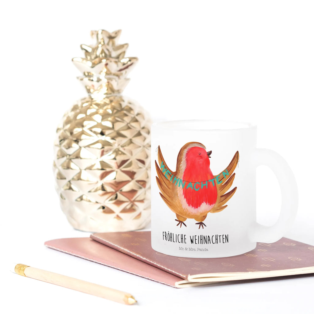 Teetasse Rotkehlchen Weihnachten Teetasse, Teeglas, Teebecher, Tasse mit Henkel, Tasse, Glas Teetasse, Teetasse aus Glas, Winter, Weihnachten, Weihnachtsdeko, Nikolaus, Advent, Heiligabend, Wintermotiv, Frohe Weihnachten, Weihnachtsmotiv, Weihnachtsgruß, Vogel, xmas