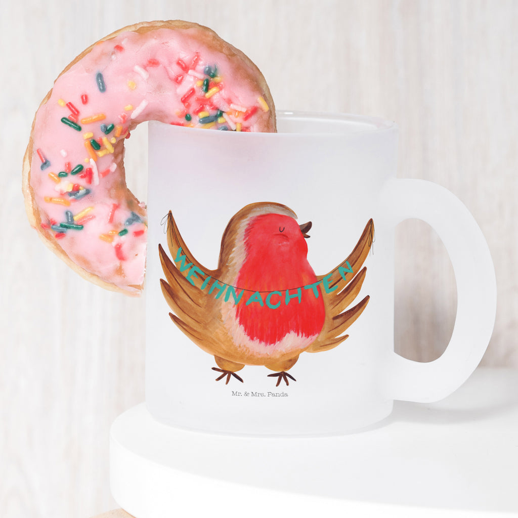 Teetasse Rotkehlchen Weihnachten Teetasse, Teeglas, Teebecher, Tasse mit Henkel, Tasse, Glas Teetasse, Teetasse aus Glas, Winter, Weihnachten, Weihnachtsdeko, Nikolaus, Advent, Heiligabend, Wintermotiv, Frohe Weihnachten, Weihnachtsmotiv, Weihnachtsgruß, Vogel, xmas