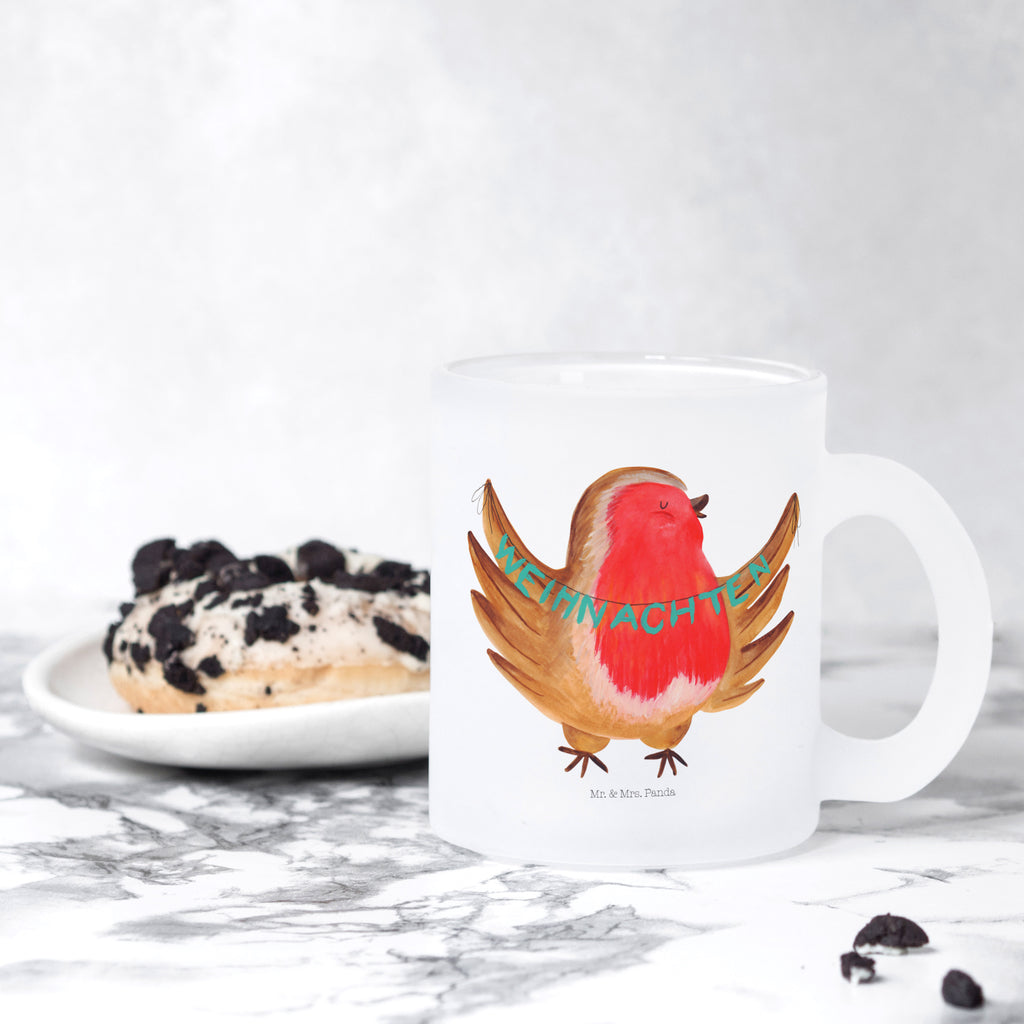 Teetasse Rotkehlchen Weihnachten Teetasse, Teeglas, Teebecher, Tasse mit Henkel, Tasse, Glas Teetasse, Teetasse aus Glas, Winter, Weihnachten, Weihnachtsdeko, Nikolaus, Advent, Heiligabend, Wintermotiv, Frohe Weihnachten, Weihnachtsmotiv, Weihnachtsgruß, Vogel, xmas