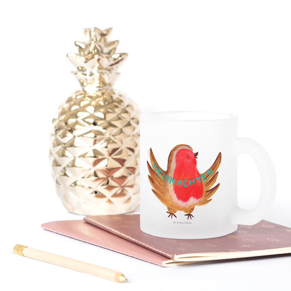 Teetasse Rotkehlchen Weihnachten Teetasse, Teeglas, Teebecher, Tasse mit Henkel, Tasse, Glas Teetasse, Teetasse aus Glas, Winter, Weihnachten, Weihnachtsdeko, Nikolaus, Advent, Heiligabend, Wintermotiv, Frohe Weihnachten, Weihnachtsmotiv, Weihnachtsgruß, Vogel, xmas