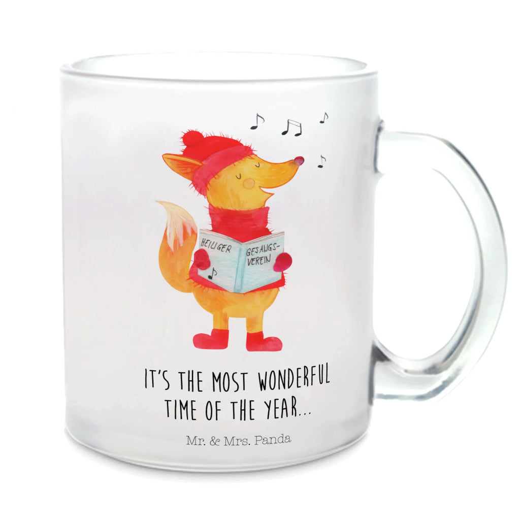 Teetasse Fuchs Sänger Teetasse, Teeglas, Teebecher, Tasse mit Henkel, Tasse, Glas Teetasse, Teetasse aus Glas, Winter, Weihnachten, Weihnachtsdeko, Nikolaus, Advent, Heiligabend, Wintermotiv, Fuchs, Füchse, Sänger, Geschenk Sänger, Singen, Weihnachtslieder