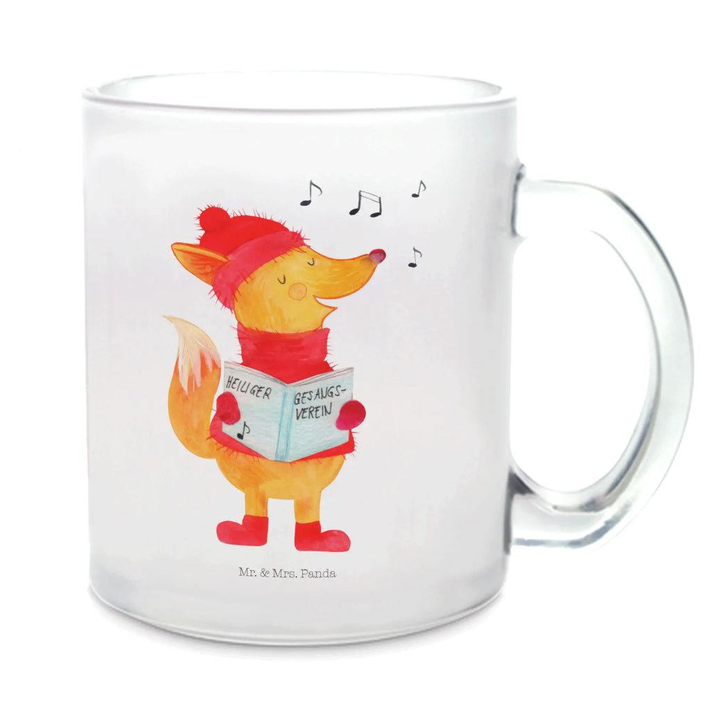 Teetasse Fuchs Sänger Teetasse, Teeglas, Teebecher, Tasse mit Henkel, Tasse, Glas Teetasse, Teetasse aus Glas, Winter, Weihnachten, Weihnachtsdeko, Nikolaus, Advent, Heiligabend, Wintermotiv, Fuchs, Füchse, Sänger, Geschenk Sänger, Singen, Weihnachtslieder