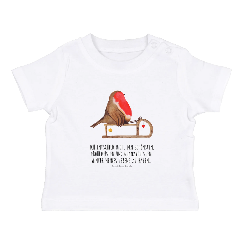 Organic Baby Shirt Rotkehlchen Schlitten Baby T-Shirt, Jungen Baby T-Shirt, Mädchen Baby T-Shirt, Shirt, Winter, Weihnachten, Weihnachtsdeko, Nikolaus, Advent, Heiligabend, Wintermotiv, Schlitten, Vogel