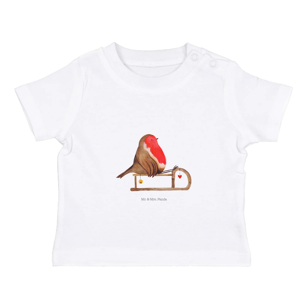 Organic Baby Shirt Rotkehlchen Schlitten Baby T-Shirt, Jungen Baby T-Shirt, Mädchen Baby T-Shirt, Shirt, Winter, Weihnachten, Weihnachtsdeko, Nikolaus, Advent, Heiligabend, Wintermotiv, Schlitten, Vogel