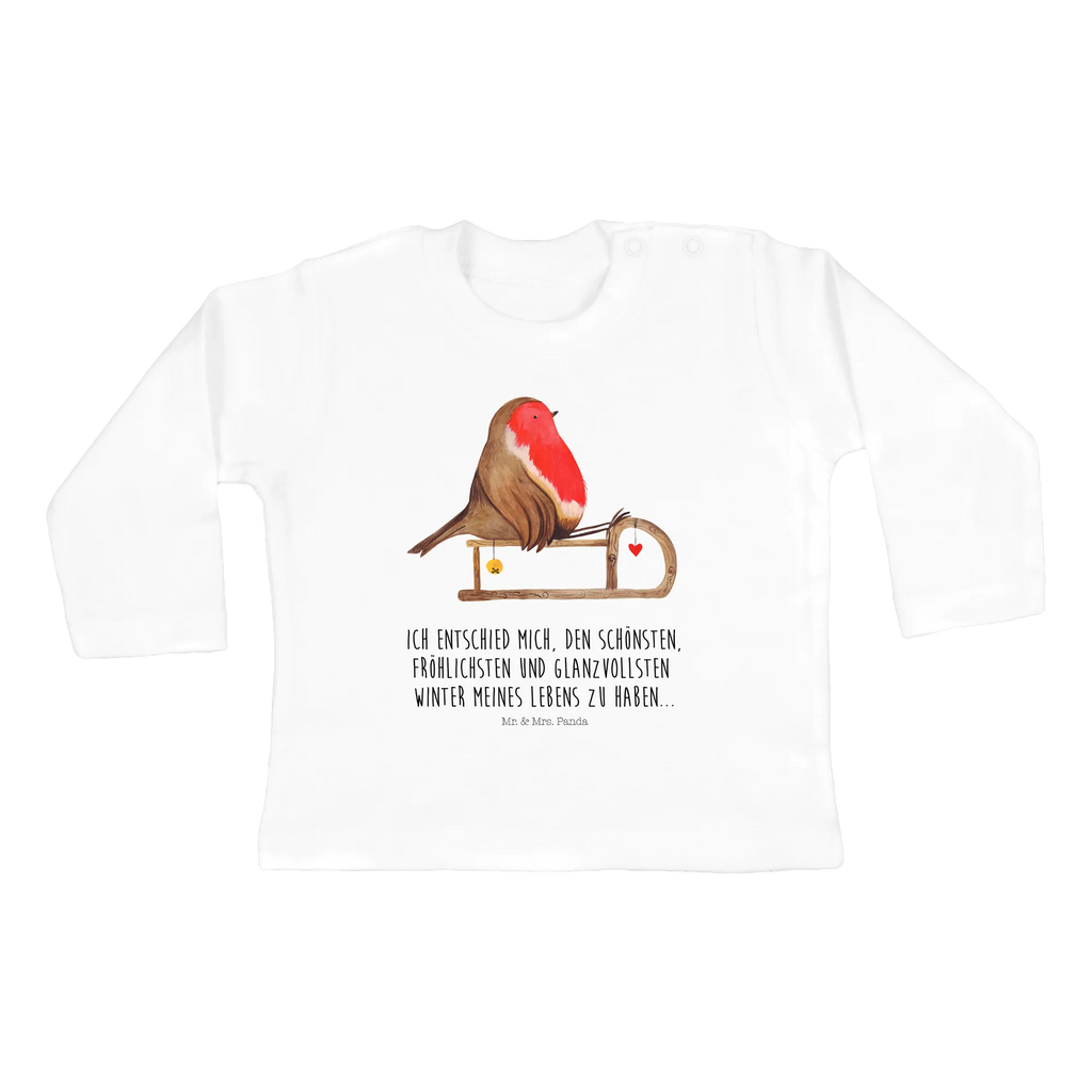 Baby Longsleeve Rotkehlchen Schlitten Mädchen, Jungen, Baby, Langarm, Bio, Kleidung, Winter, Weihnachten, Weihnachtsdeko, Nikolaus, Advent, Heiligabend, Wintermotiv, Schlitten, Vogel