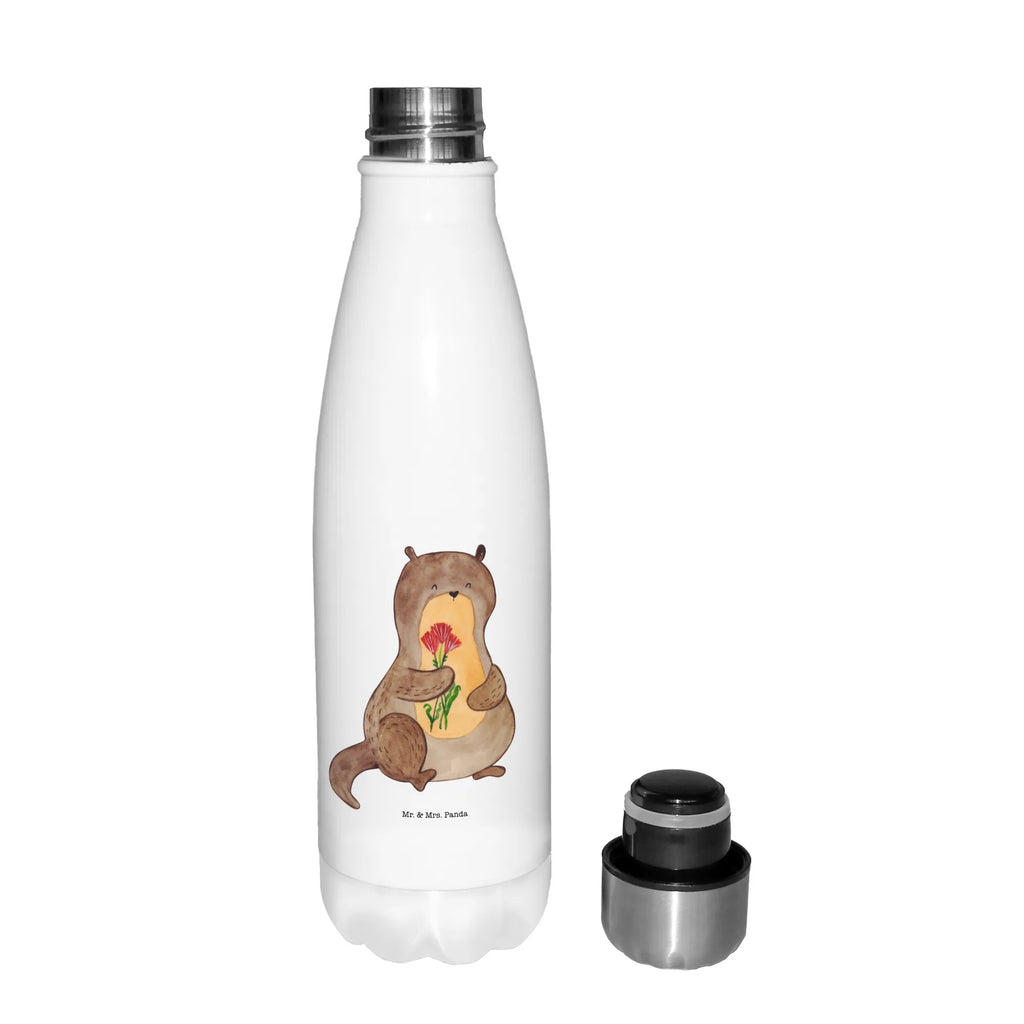 Thermosflasche Otter Blumenstrauß Isolierflasche, Thermoflasche, Trinkflasche, Thermos, Edelstahl, Otter, Fischotter, Seeotter, Otter Seeotter See Otter