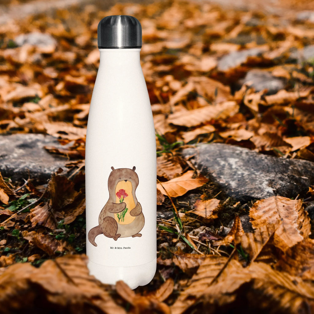 Thermosflasche Otter Blumenstrauß Isolierflasche, Thermoflasche, Trinkflasche, Thermos, Edelstahl, Otter, Fischotter, Seeotter, Otter Seeotter See Otter