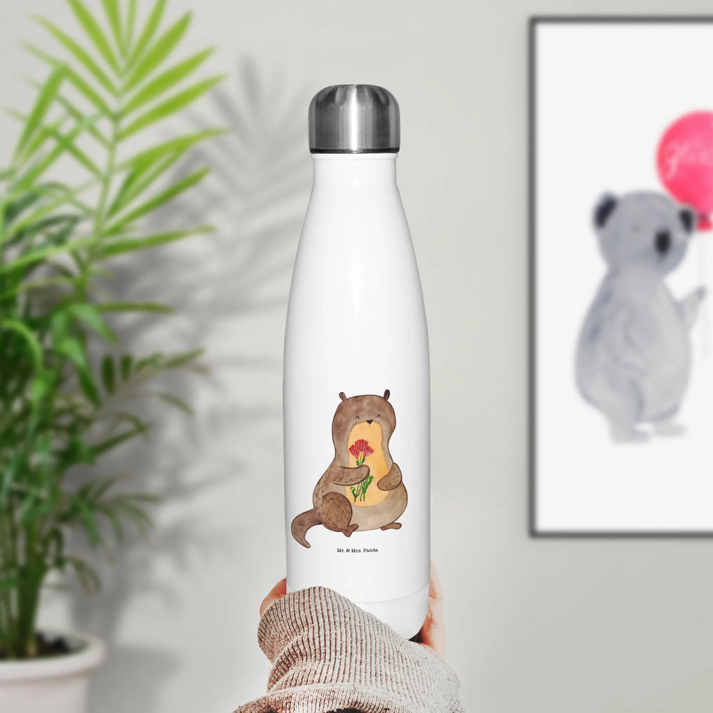 Thermosflasche Otter Blumenstrauß Isolierflasche, Thermoflasche, Trinkflasche, Thermos, Edelstahl, Otter, Fischotter, Seeotter, Otter Seeotter See Otter