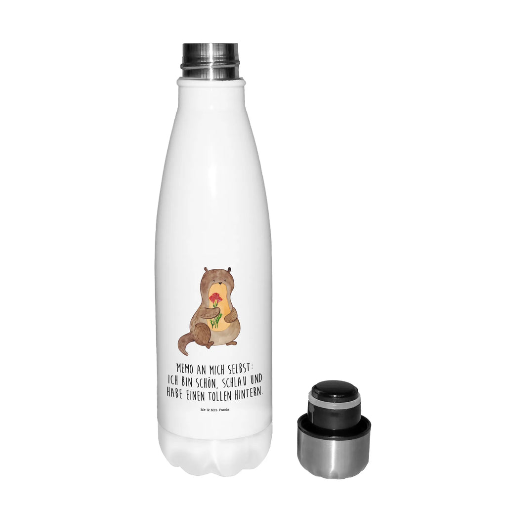 Thermosflasche Otter Blumenstrauß Isolierflasche, Thermoflasche, Trinkflasche, Thermos, Edelstahl, Otter, Fischotter, Seeotter, Otter Seeotter See Otter