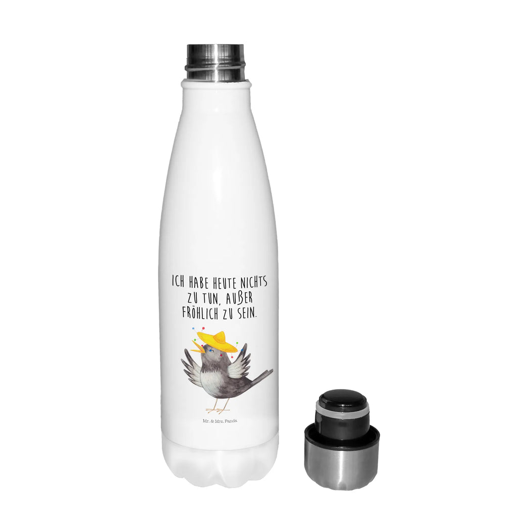 Thermosflasche Rabe mit Sombrero Isolierflasche, Thermoflasche, Trinkflasche, Thermos, Edelstahl, Tiermotive, Gute Laune, lustige Sprüche, Tiere, Rabe, Vogel, Vögel, Spruch positiv, fröhlich sein, glücklich sein, Glück Spruch, froh, Elster, Motivation