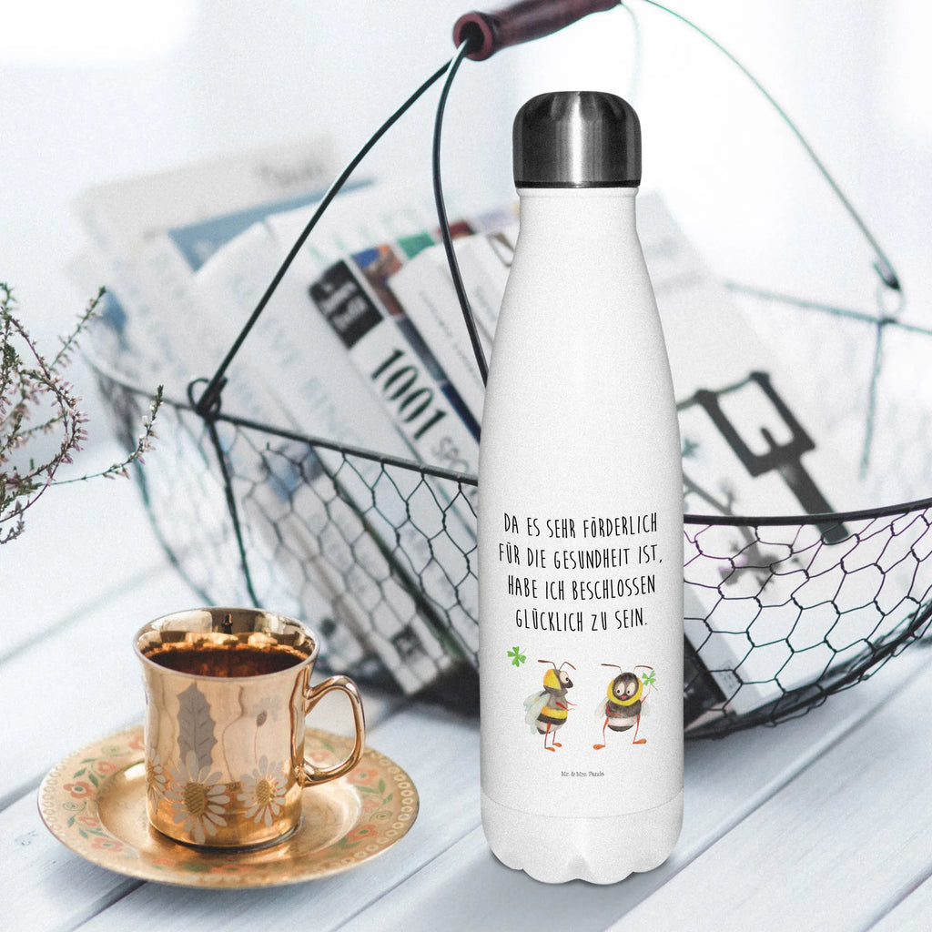 Thermosflasche Hummeln mit Kleeblatt Isolierflasche, Thermoflasche, Trinkflasche, Thermos, Edelstahl, Tiermotive, Gute Laune, lustige Sprüche, Tiere, Hummel, Biene, Spruch positiv, Biene Deko, Spruch schön, glücklich sein, glücklich werden, Spruch fröhlich