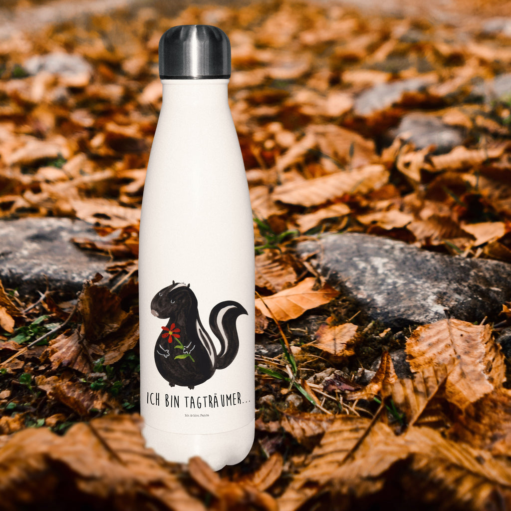 Thermosflasche Stinktier Blume Isolierflasche, Thermoflasche, Trinkflasche, Thermos, Edelstahl, Stinktier, Skunk, Wildtier, Raubtier, Stinker, Stinki, Tagträumer, verträumt, Dreams, Träume