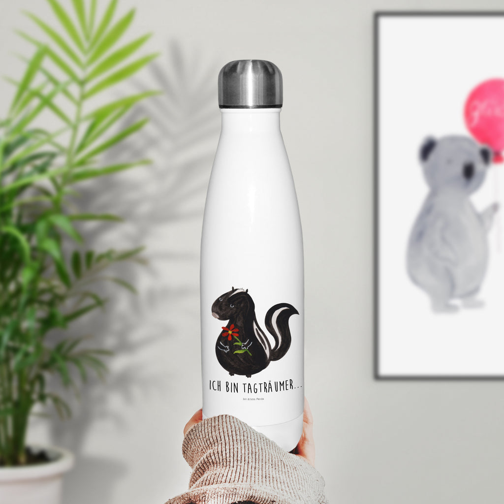 Thermosflasche Stinktier Blume Isolierflasche, Thermoflasche, Trinkflasche, Thermos, Edelstahl, Stinktier, Skunk, Wildtier, Raubtier, Stinker, Stinki, Tagträumer, verträumt, Dreams, Träume