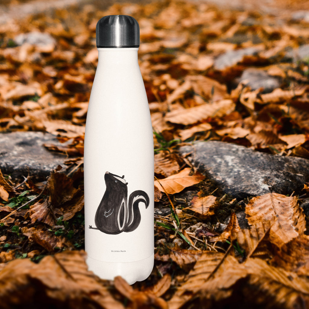 Thermosflasche Stinktier sitzend Isolierflasche, Thermoflasche, Trinkflasche, Thermos, Edelstahl, Stinktier, Skunk, Wildtier, Raubtier, Stinker, Stinki, Spruch, Büro, Recht, Besserwisser