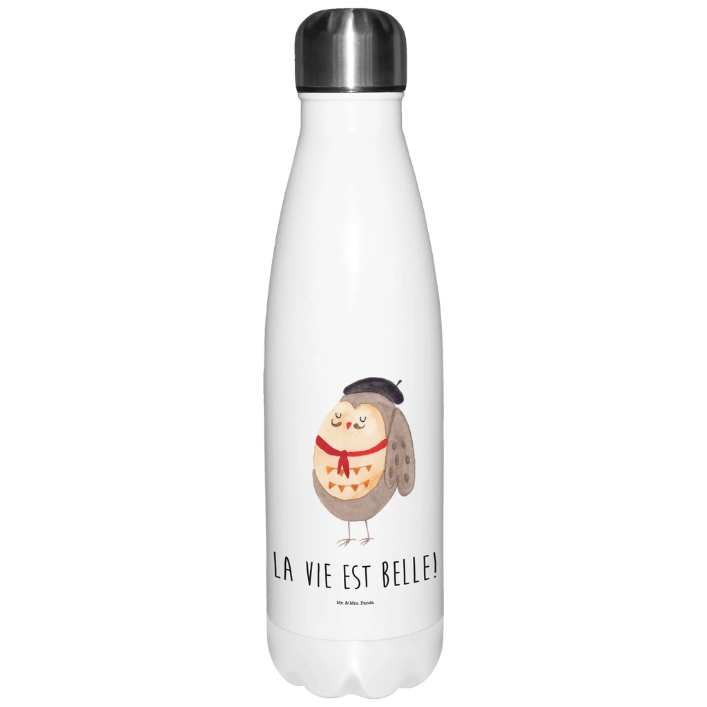 Thermosflasche Eule Französisch Isolierflasche, Thermoflasche, Trinkflasche, Thermos, Edelstahl, Eule, Eulen, Eule Deko, Owl, hibou, La vie est belle, das Leben ist schön, Spruch schön, Spruch Französisch, Frankreich