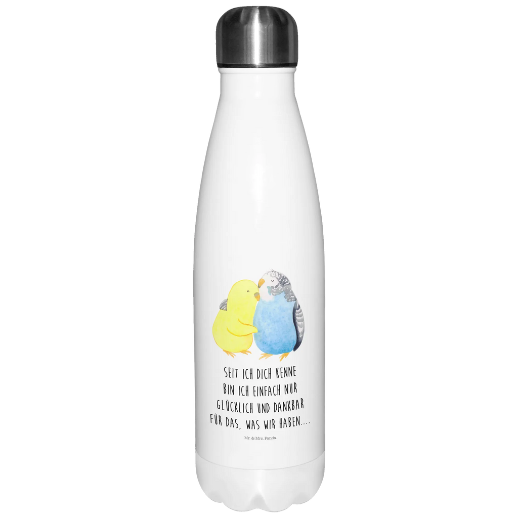 Thermosflasche Wellensittich Liebe Isolierflasche, Thermoflasche, Trinkflasche, Thermos, Edelstahl, Liebe, Partner, Freund, Freundin, Ehemann, Ehefrau, Heiraten, Verlobung, Heiratsantrag, Liebesgeschenk, Jahrestag, Hocheitstag, Vögel, Wellensittich, Nähe, Kuscheln, Vertrauen