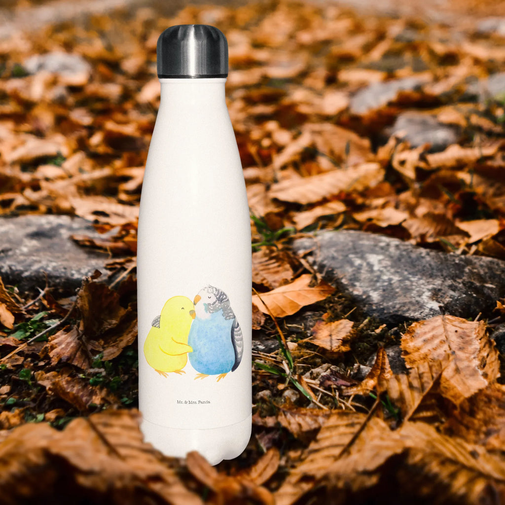 Thermosflasche Wellensittich Liebe Isolierflasche, Thermoflasche, Trinkflasche, Thermos, Edelstahl, Liebe, Partner, Freund, Freundin, Ehemann, Ehefrau, Heiraten, Verlobung, Heiratsantrag, Liebesgeschenk, Jahrestag, Hocheitstag, Vögel, Wellensittich, Nähe, Kuscheln, Vertrauen