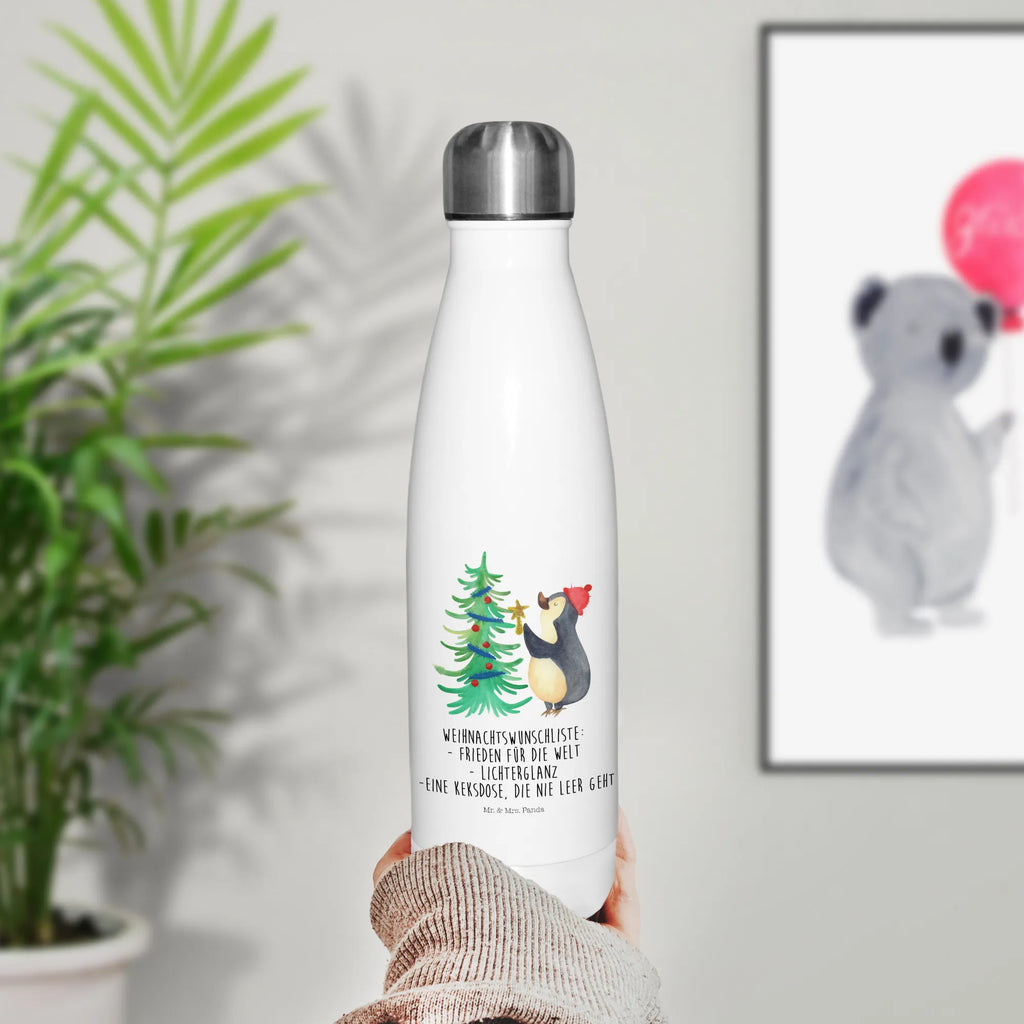 Thermosflasche Pinguin Weihnachtsbaum Isolierflasche, Thermoflasche, Trinkflasche, Thermos, Edelstahl, Winter, Weihnachten, Weihnachtsdeko, Nikolaus, Advent, Heiligabend, Wintermotiv, Pinguin