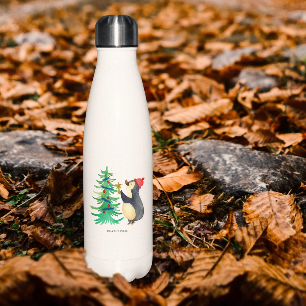 Thermosflasche Pinguin Weihnachtsbaum Isolierflasche, Thermoflasche, Trinkflasche, Thermos, Edelstahl, Winter, Weihnachten, Weihnachtsdeko, Nikolaus, Advent, Heiligabend, Wintermotiv, Pinguin