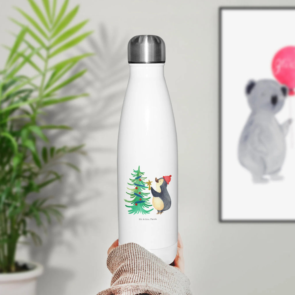 Thermosflasche Pinguin Weihnachtsbaum Isolierflasche, Thermoflasche, Trinkflasche, Thermos, Edelstahl, Winter, Weihnachten, Weihnachtsdeko, Nikolaus, Advent, Heiligabend, Wintermotiv, Pinguin