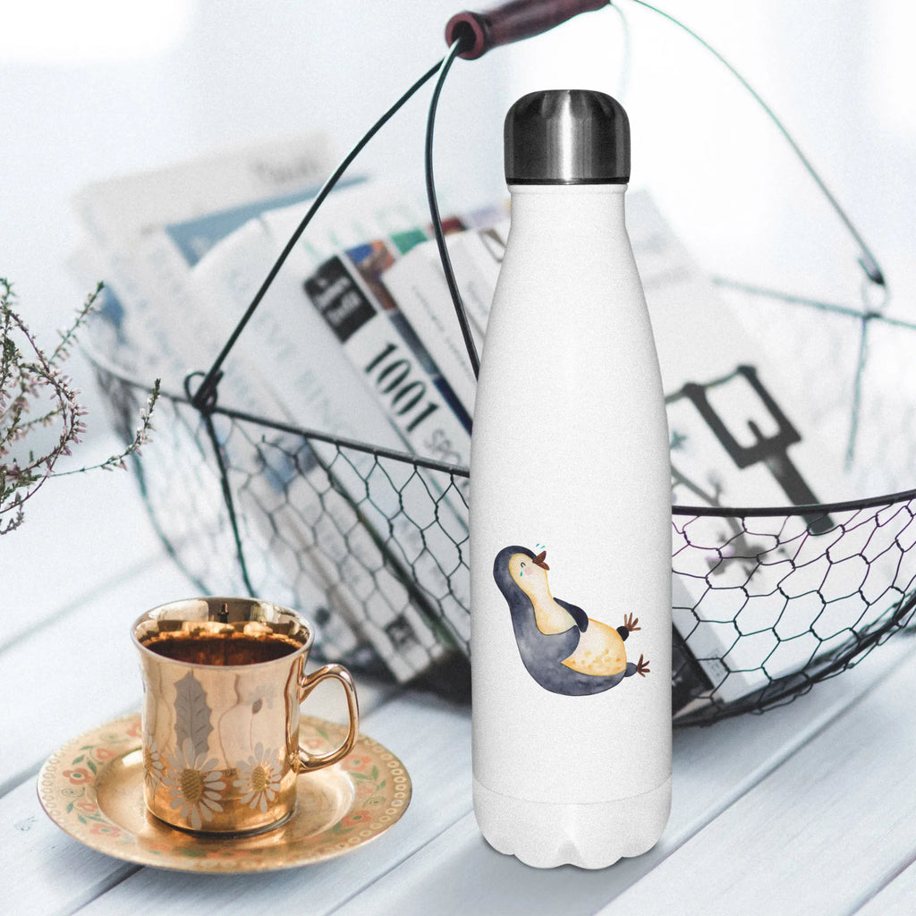 Thermosflasche Pinguin lachend Isolierflasche, Thermoflasche, Trinkflasche, Thermos, Edelstahl, Pinguin, Pinguine, lustiger Spruch, Optimismus, Fröhlich, Lachen, Humor, Fröhlichkeit