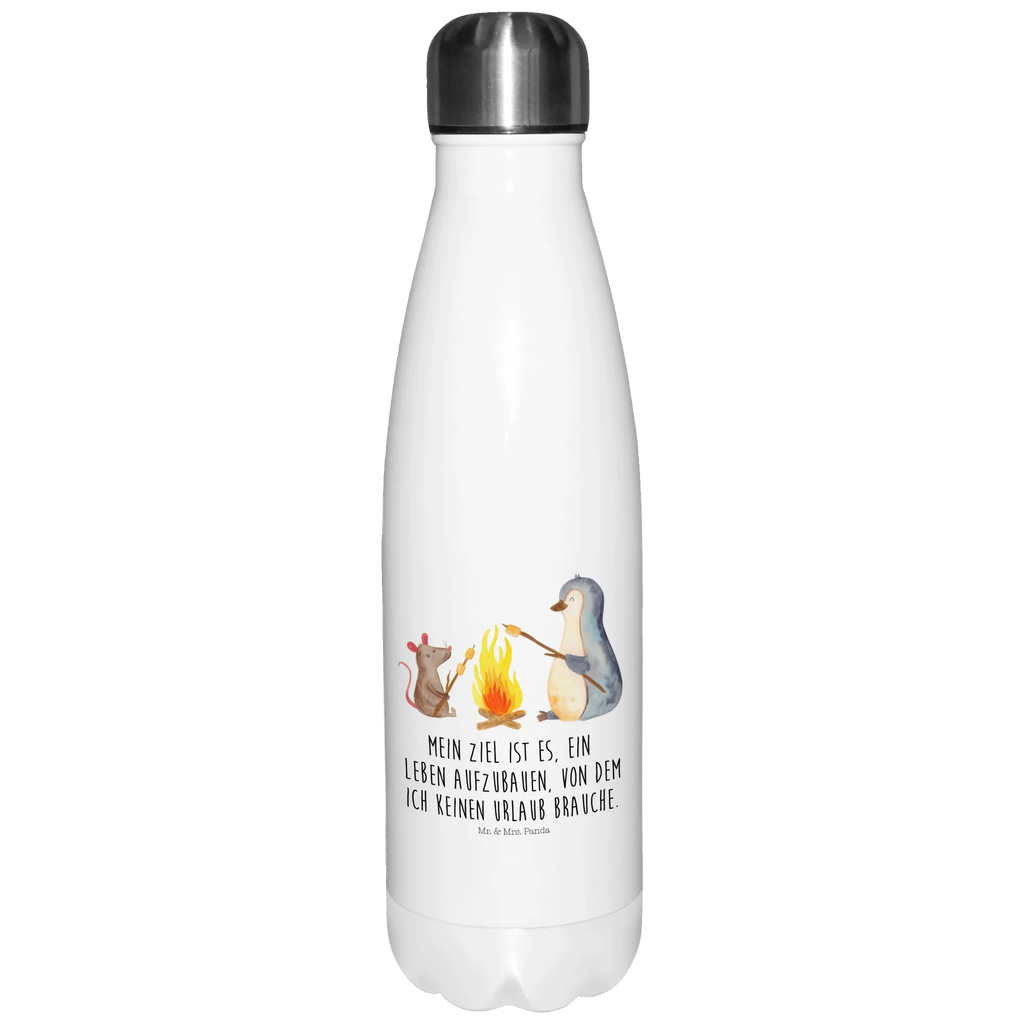 Thermosflasche Pinguin Lagerfeuer Isolierflasche, Thermoflasche, Trinkflasche, Thermos, Edelstahl, Pinguin, Maus, Pinguine, Lagerfeuer, Leben, Arbeit, Job, Motivation, Büro, Büroalltag, Lebensspruch, Lebensmotivation, Neustart, Liebe, grillen, Feuer, Marshmallows