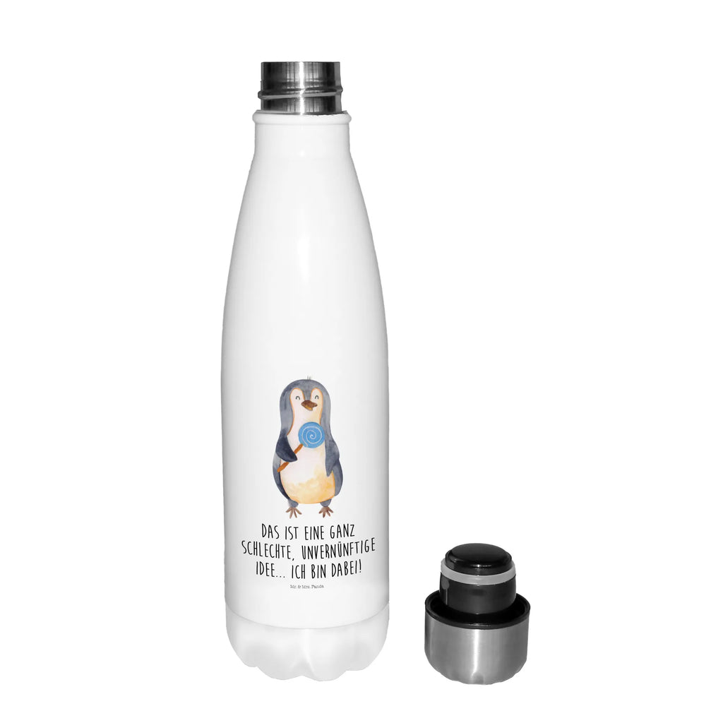 Thermosflasche Pinguin Lolli Isolierflasche, Thermoflasche, Trinkflasche, Thermos, Edelstahl, Pinguin, Pinguine, Lolli, Süßigkeiten, Blödsinn, Spruch, Rebell, Gauner, Ganove, Rabauke