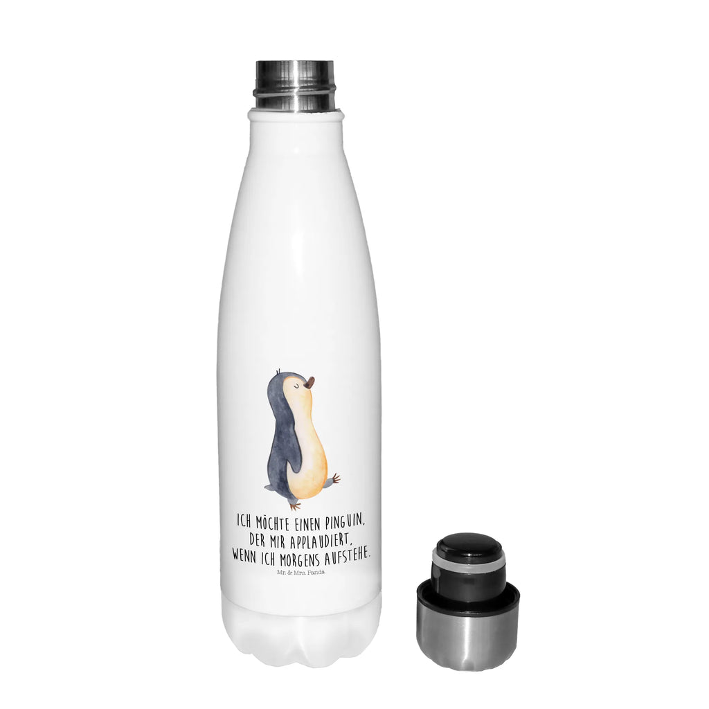 Thermosflasche Pinguin marschierend Isolierflasche, Thermoflasche, Trinkflasche, Thermos, Edelstahl, Pinguin, Pinguine, Frühaufsteher, Langschläfer, Bruder, Schwester, Familie