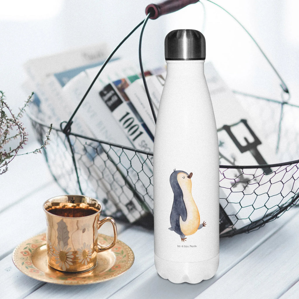 Thermosflasche Pinguin marschierend Isolierflasche, Thermoflasche, Trinkflasche, Thermos, Edelstahl, Pinguin, Pinguine, Frühaufsteher, Langschläfer, Bruder, Schwester, Familie