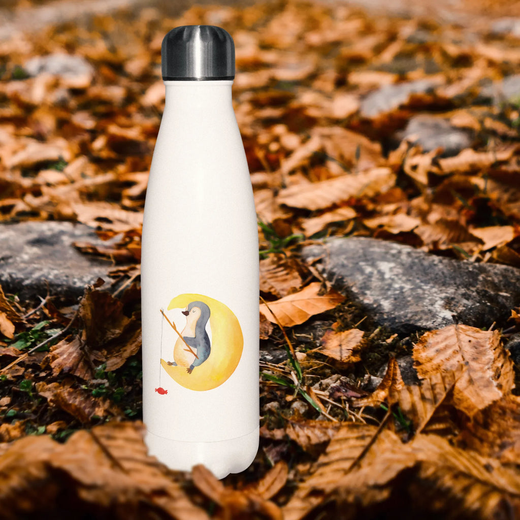 Thermosflasche Pinguin Mond Isolierflasche, Thermoflasche, Trinkflasche, Thermos, Edelstahl, Pinguin, Pinguine, Spruch, schlafen, Nachtruhe, Einschlafen, Schlafzimmer, Schlafstörungen, Gästezimmer