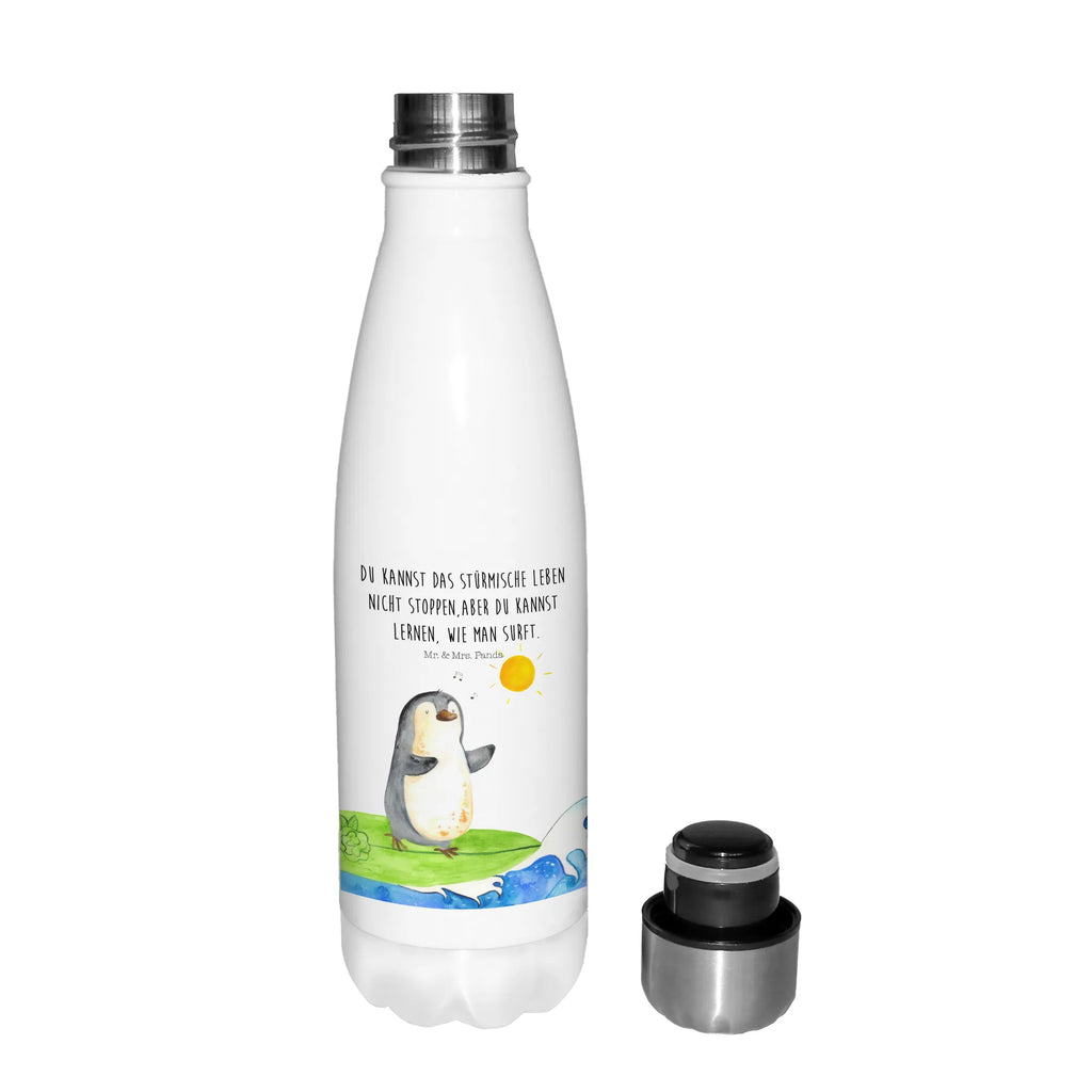 Thermosflasche Pinguin Surfer Isolierflasche, Thermoflasche, Trinkflasche, Thermos, Edelstahl, Pinguin, Pinguine, surfen, Surfer, Hawaii, Urlaub, Wellen, Wellen reiten, Portugal