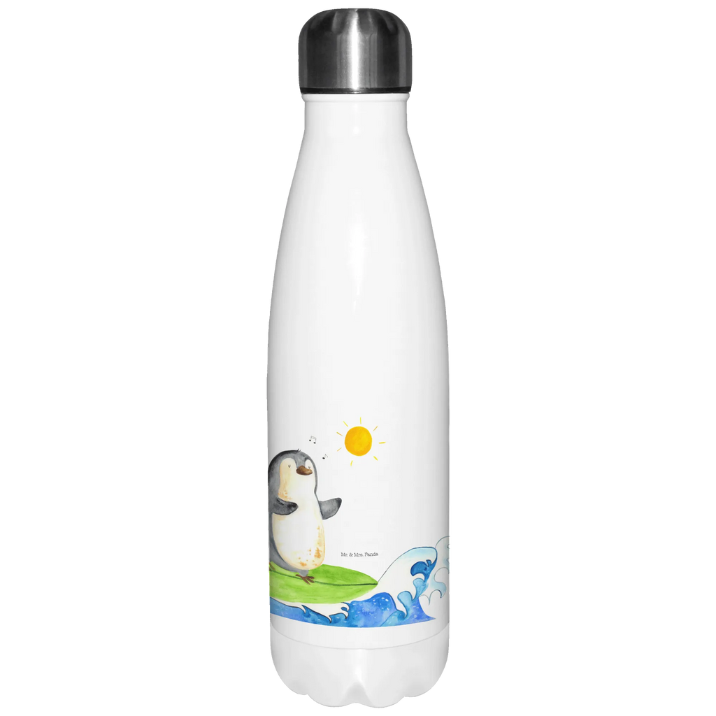 Thermosflasche Pinguin Surfer Isolierflasche, Thermoflasche, Trinkflasche, Thermos, Edelstahl, Pinguin, Pinguine, surfen, Surfer, Hawaii, Urlaub, Wellen, Wellen reiten, Portugal