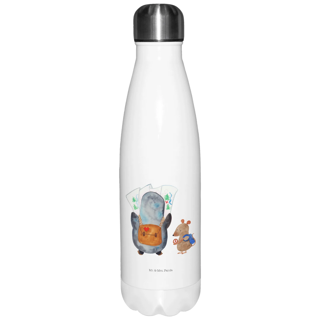 Thermosflasche Pinguin & Maus Wanderer Isolierflasche, Thermoflasche, Trinkflasche, Thermos, Edelstahl, Pinguin, Pinguine, Abenteurer, Abenteuer, Roadtrip, Ausflug, Wanderlust, wandern