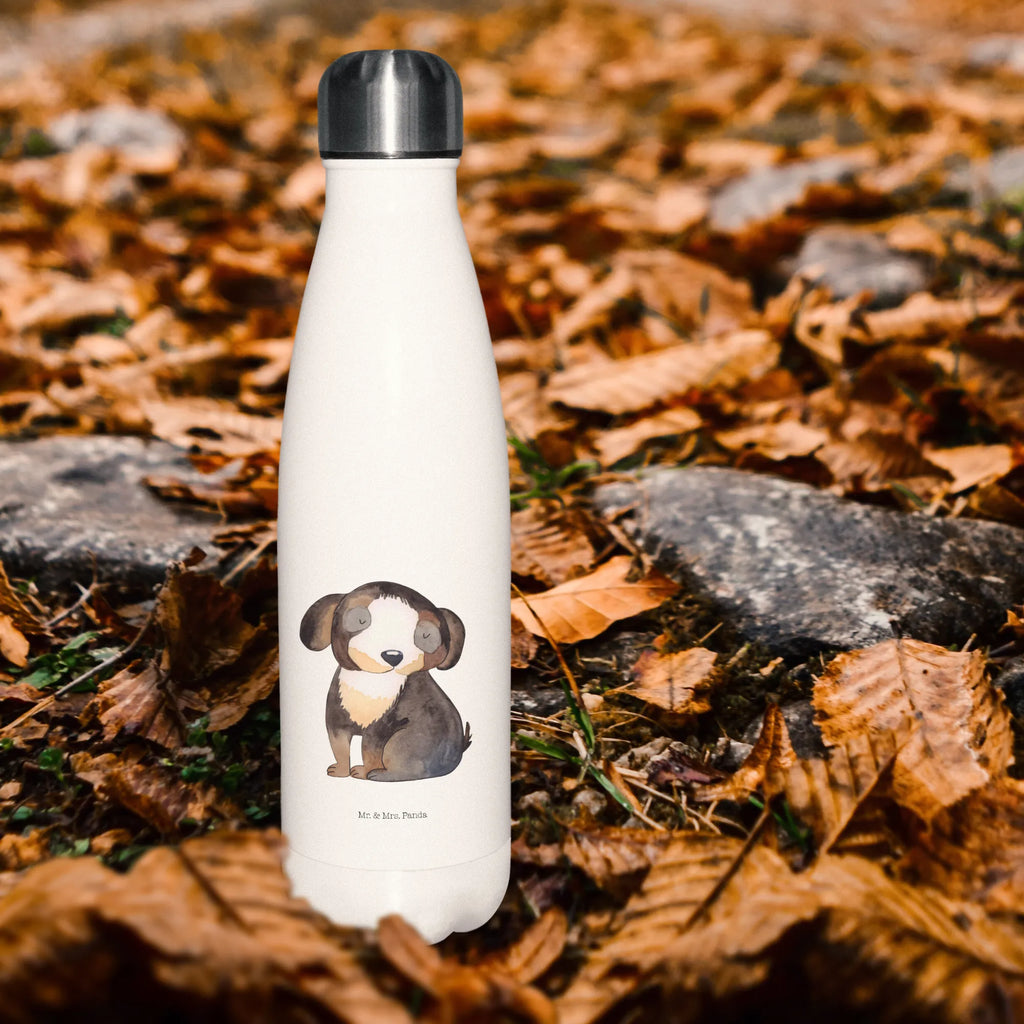 Thermosflasche Hund entspannt Isolierflasche, Thermoflasche, Trinkflasche, Thermos, Edelstahl, Hund, Hundemotiv, Haustier, Hunderasse, Tierliebhaber, Hundebesitzer, Sprüche, schwarzer Hund, Hundeliebe, Liebe, Hundeglück