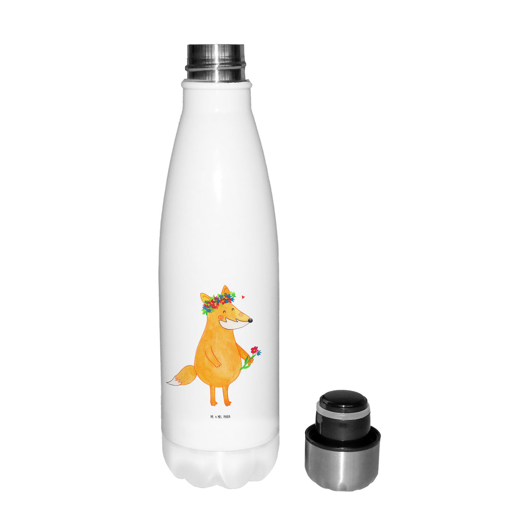 Thermosflasche Fuchs Blumenliebe Isolierflasche, Thermoflasche, Trinkflasche, Thermos, Edelstahl, Fuchs, Füchse, Fox, Liebe, Freundin, Fuchsmädchen, Blumenmädchen, Freundinnen, Liebesbeweis, Blume, Blumen, Motivation, Freude, ich, mich, Selbstliebe