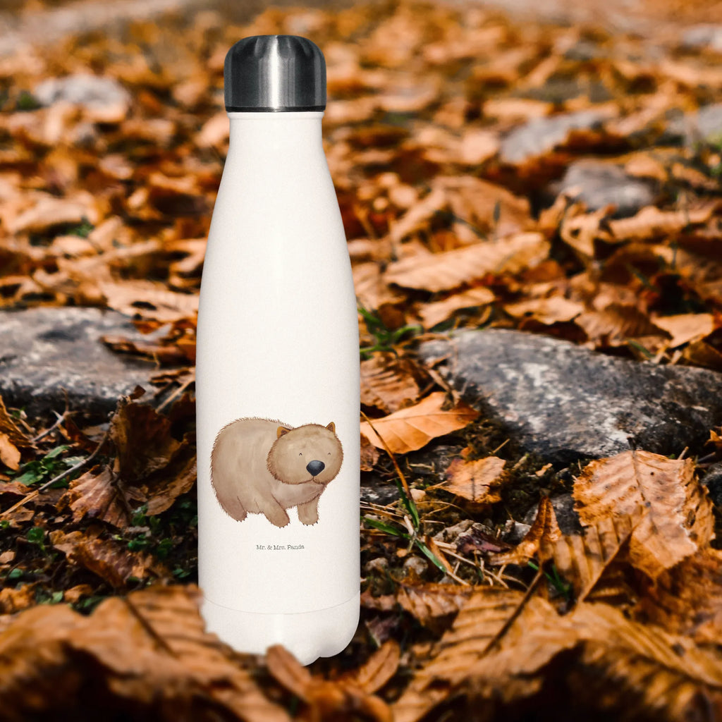 Thermosflasche Wombat Isolierflasche, Thermoflasche, Trinkflasche, Thermos, Edelstahl, Tiermotive, Gute Laune, lustige Sprüche, Tiere, Wombat, Das Leben ist schön, Motivation, Spruch, Australien