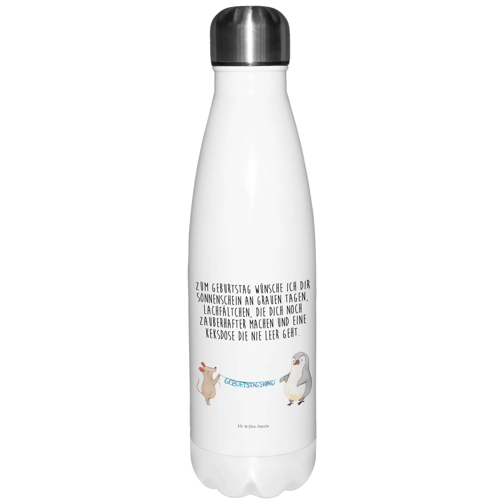 Thermosflasche Maus Pinguin Geburtstag Isolierflasche, Thermoflasche, Trinkflasche, Thermos, Edelstahl, Geburtstag, Geburtstagsgeschenk, Geschenk, Maus, Pinguin, Geburtstage, Happy Birthday, Geburtstagsfeier