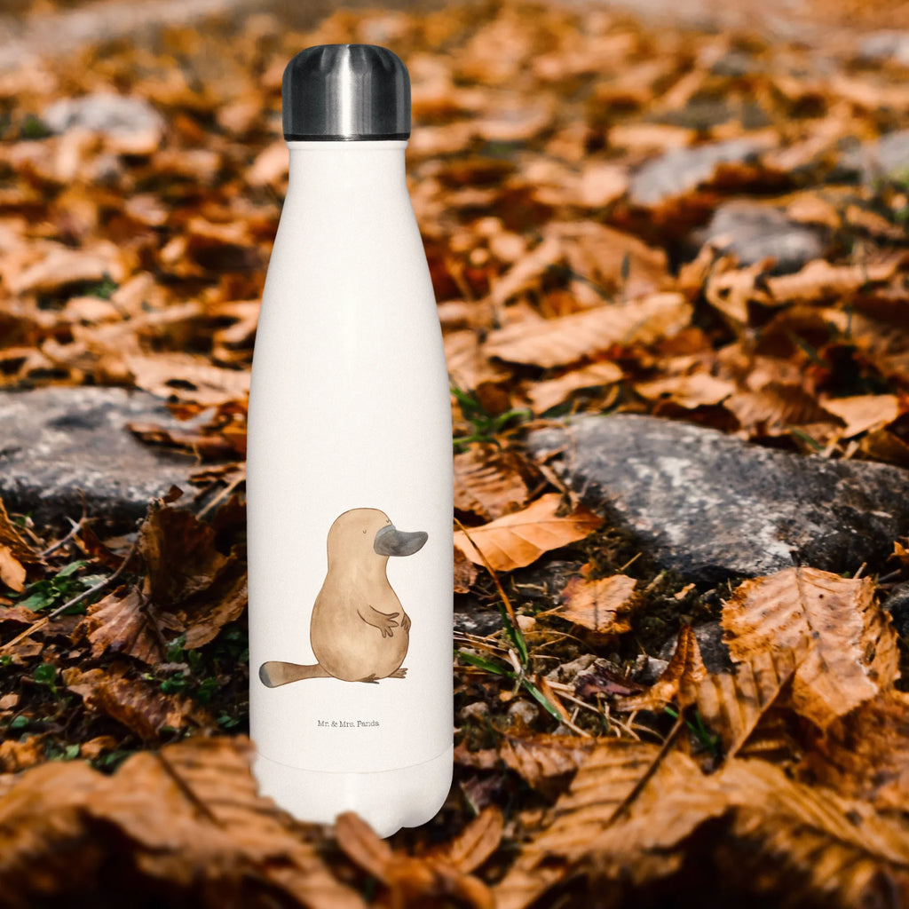 Thermosflasche Schnabeltier mutig Isolierflasche, Thermoflasche, Trinkflasche, Thermos, Edelstahl, Meerestiere, Meer, Urlaub, Schnabeltier, Mut, mutig, Lebensweisheit, Schnabeltiere, Motivation, Training, Büro, Arbeit, Neuanfang, Neustart, Weltreise, Raodtrip