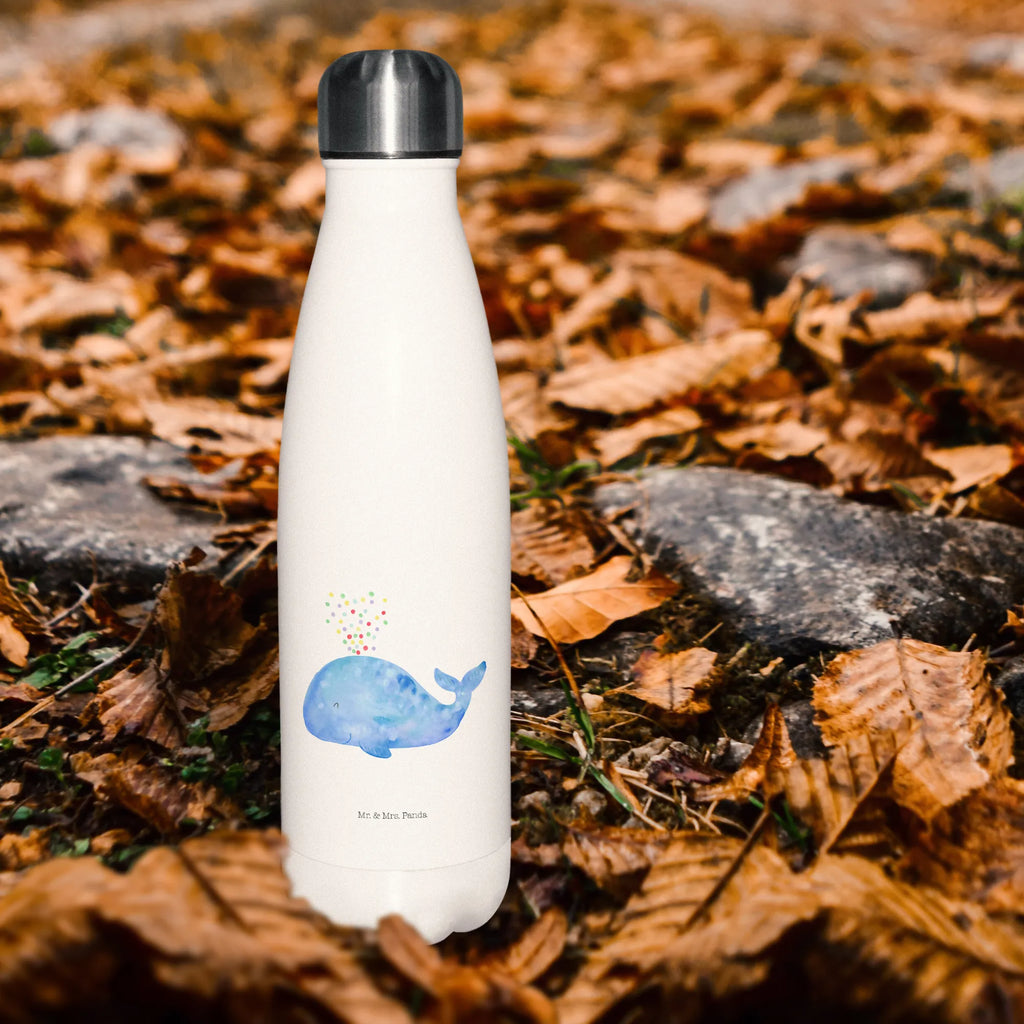 Thermosflasche Wal Konfetti Isolierflasche, Thermoflasche, Trinkflasche, Thermos, Edelstahl, Meerestiere, Meer, Urlaub, Wal, Konfetti, Wale, Motivation, Neuanfang, Trennung, Diät, Abnehmen, Neustart, Lebensabschnitt, Geburtstag