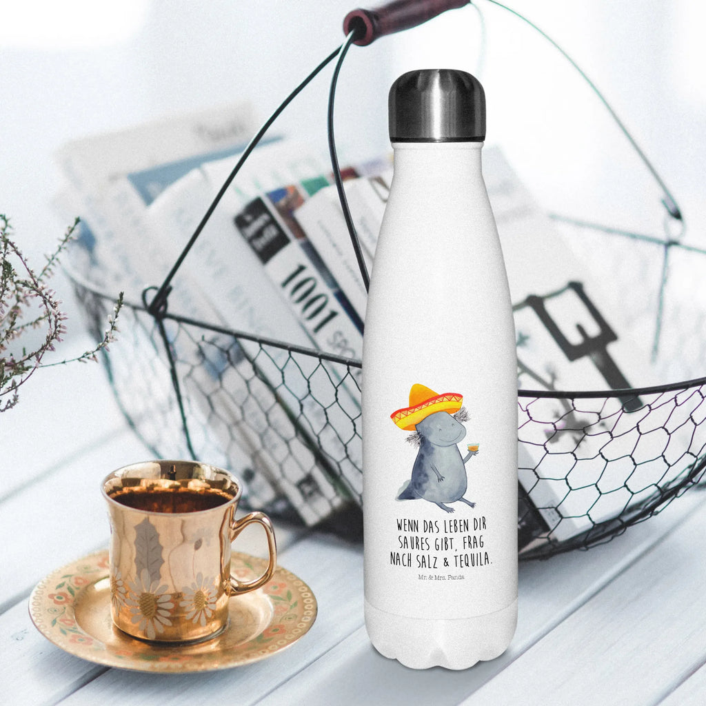 Thermosflasche Axolotl Tequila Isolierflasche, Thermoflasche, Trinkflasche, Thermos, Edelstahl, Axolotl, Molch, Mexico, Mexiko, Sombrero, Zitrone, Tequila, Motivation, Spruch, Schwanzlurch, Lurch, Lurche, Axolot, Feuerdrache, Feuersalamander