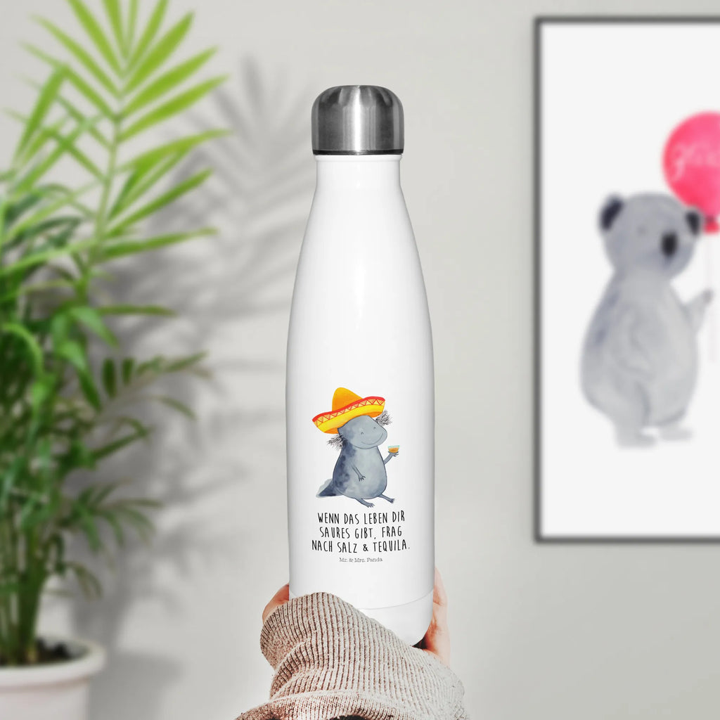 Thermosflasche Axolotl Tequila Isolierflasche, Thermoflasche, Trinkflasche, Thermos, Edelstahl, Axolotl, Molch, Mexico, Mexiko, Sombrero, Zitrone, Tequila, Motivation, Spruch, Schwanzlurch, Lurch, Lurche, Axolot, Feuerdrache, Feuersalamander