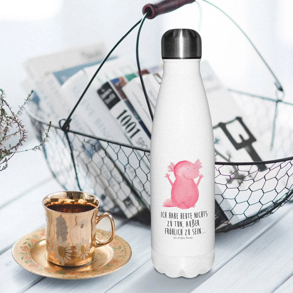 Thermosflasche Axolotl Hurra Isolierflasche, Thermoflasche, Trinkflasche, Thermos, Edelstahl, Axolotl, Molch, Axolot, Schwanzlurch, Lurch, Lurche, fröhlich, Spaß, Freude, Motivation, Zufriedenheit