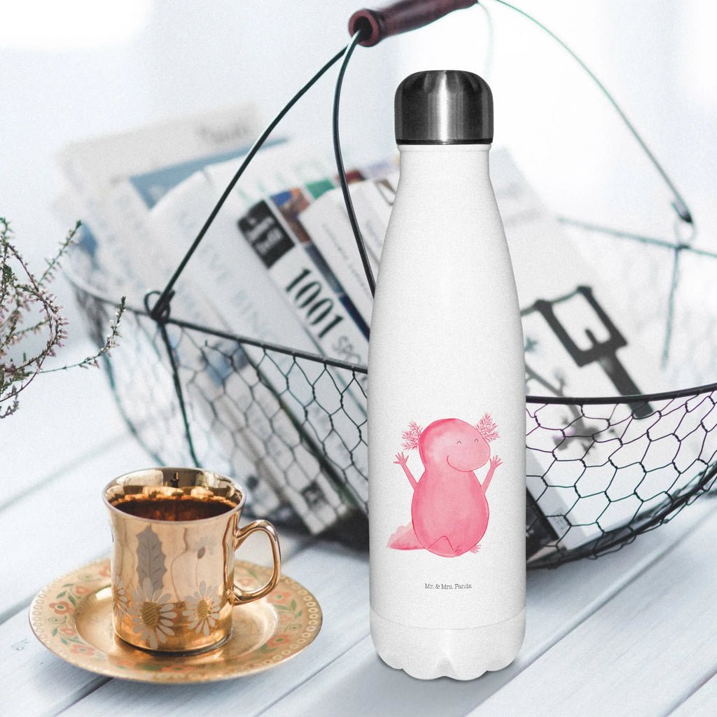 Thermosflasche Axolotl Hurra Isolierflasche, Thermoflasche, Trinkflasche, Thermos, Edelstahl, Axolotl, Molch, Axolot, Schwanzlurch, Lurch, Lurche, fröhlich, Spaß, Freude, Motivation, Zufriedenheit