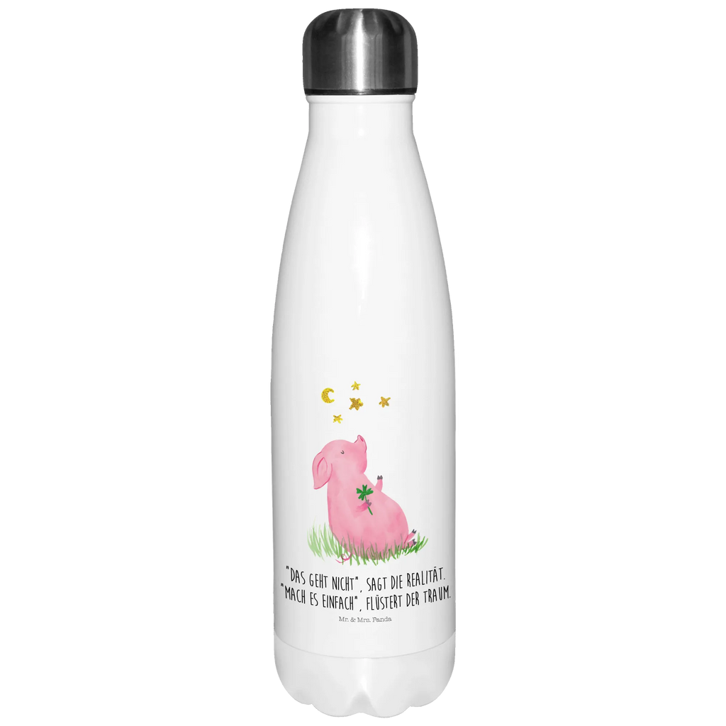 Thermosflasche Glücksschwein Isolierflasche, Thermoflasche, Trinkflasche, Thermos, Edelstahl, Tiermotive, Gute Laune, lustige Sprüche, Tiere, Glücksschwein. Glück, Schwein, Schweinchen, Sterne, Sernchen, Ziele, Träume, Motivation, Glücksbringer