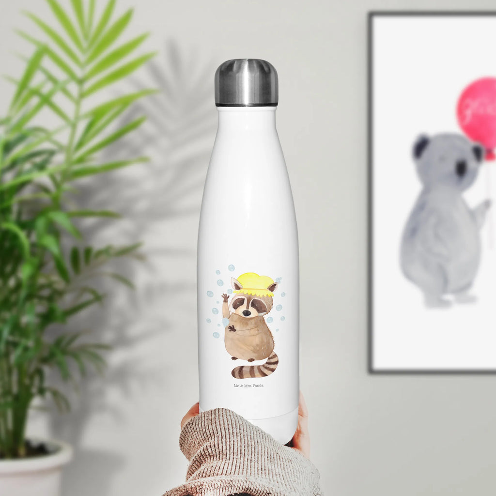 Thermosflasche Waschbär Isolierflasche, Thermoflasche, Trinkflasche, Thermos, Edelstahl, Tiermotive, Gute Laune, lustige Sprüche, Tiere, Waschbär, Tagträumen, Plan, Fröhlich, waschen, Seifenblasen