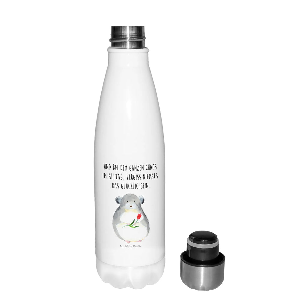 Thermosflasche Chinchilla mit Blume Isolierflasche, Thermoflasche, Trinkflasche, Thermos, Edelstahl, Tiermotive, Gute Laune, lustige Sprüche, Tiere, Chinchilla, Chinchillas, Liebeskummer, Kummer, Depressionen, traurig sein, Chaos, Glücklichsein, Büro, Büroalltag