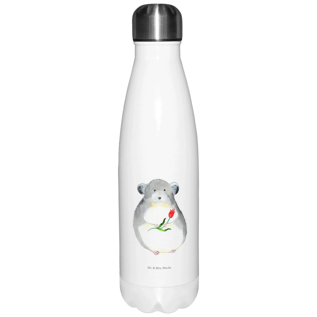 Thermosflasche Chinchilla mit Blume Isolierflasche, Thermoflasche, Trinkflasche, Thermos, Edelstahl, Tiermotive, Gute Laune, lustige Sprüche, Tiere, Chinchilla, Chinchillas, Liebeskummer, Kummer, Depressionen, traurig sein, Chaos, Glücklichsein, Büro, Büroalltag